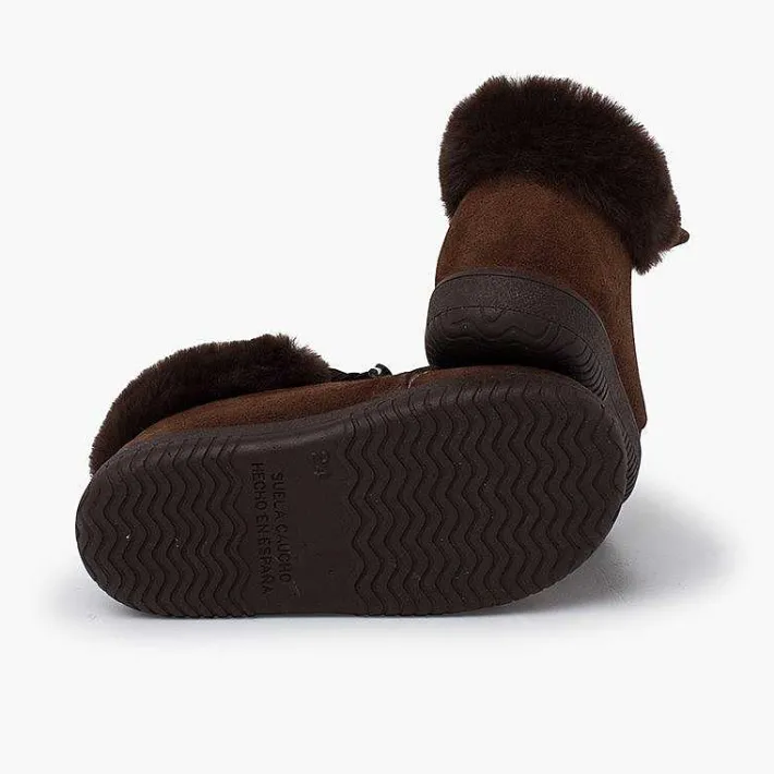 Pisamonas Boots>Girl'S Suede Booties With Fur Collar Satin Laces