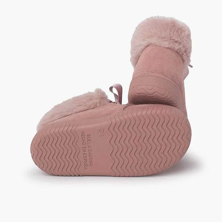 Pisamonas Boots>Girl'S Suede Booties With Fur Collar Satin Laces