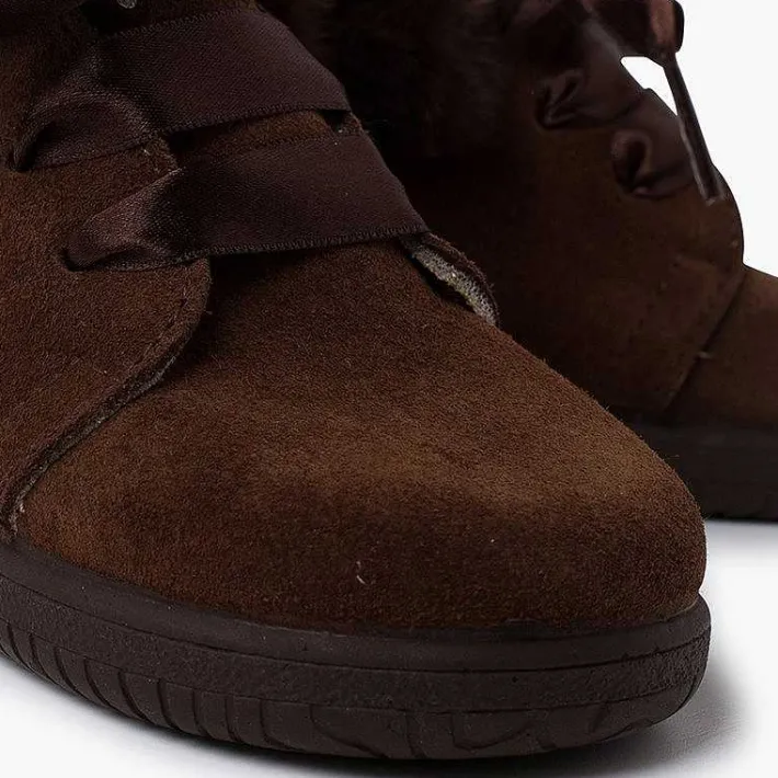 Pisamonas Boots>Girl'S Suede Booties With Fur Collar Satin Laces
