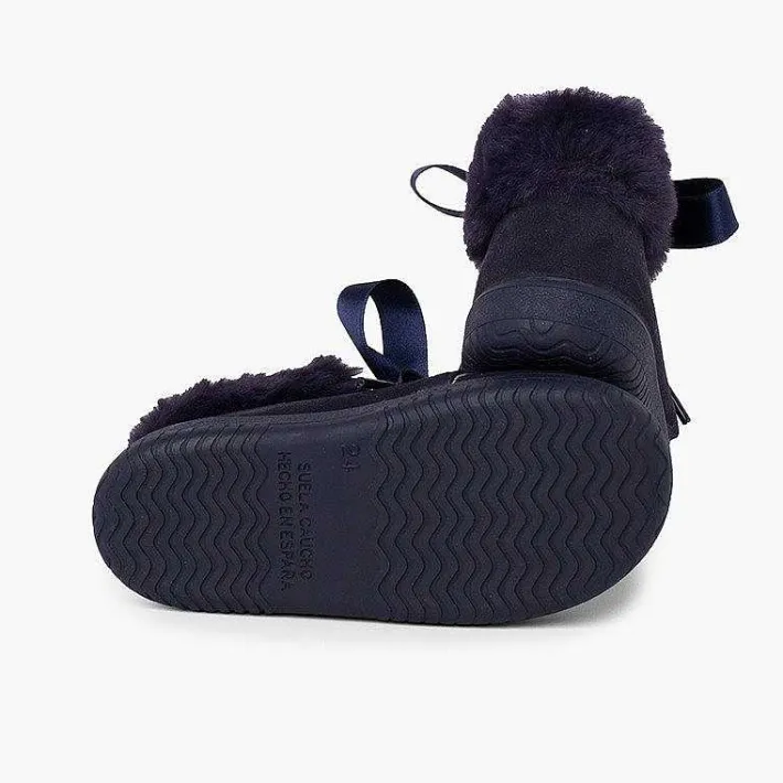 Pisamonas Boots>Girl'S Suede Booties With Fur Collar Satin Laces