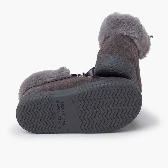Pisamonas Boots>Girl'S Suede Booties With Fur Collar Satin Laces