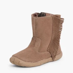 Pisamonas Boots>Girls Suede Fringe Boots Colour Taupe