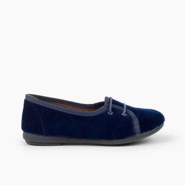 Pisamonas Brogues And Bluchers>Girls Velvet Court-Style Bluchers