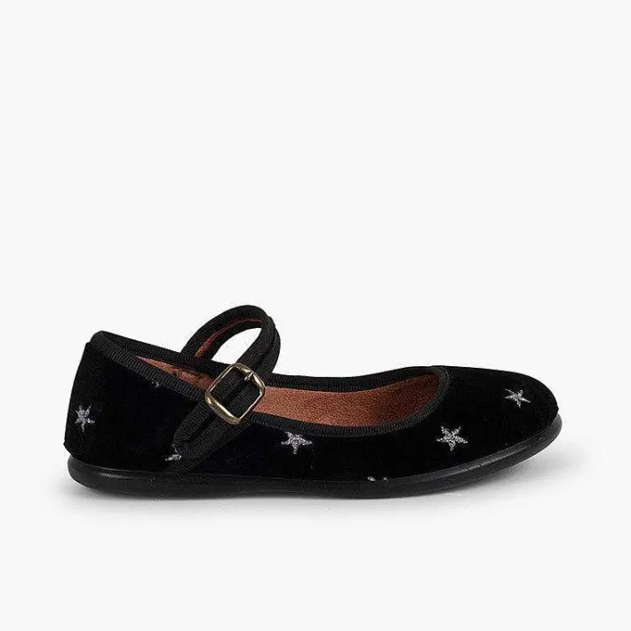Pisamonas Mary Janes>Girls' Velvet Low-Vamp Mary Janes Little Stars