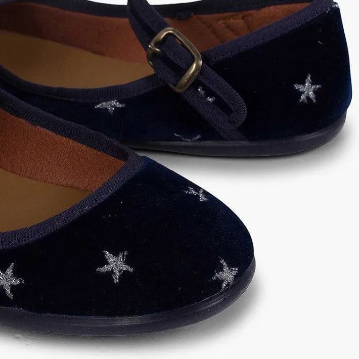 Pisamonas Mary Janes>Girls' Velvet Low-Vamp Mary Janes Little Stars