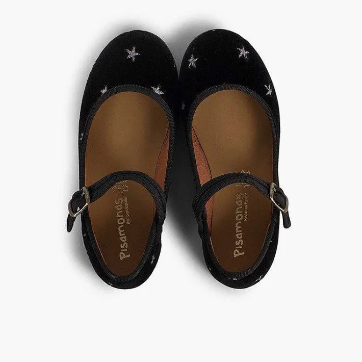 Pisamonas Mary Janes>Girls' Velvet Low-Vamp Mary Janes Little Stars
