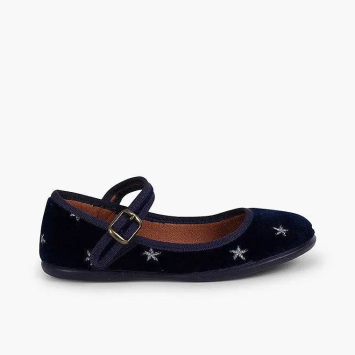 Pisamonas Mary Janes>Girls' Velvet Low-Vamp Mary Janes Little Stars