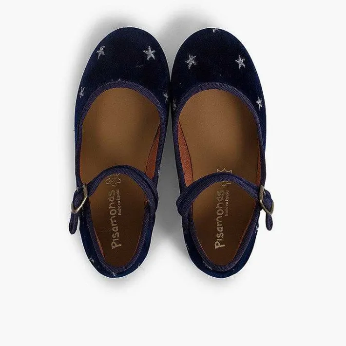 Pisamonas Mary Janes>Girls' Velvet Low-Vamp Mary Janes Little Stars