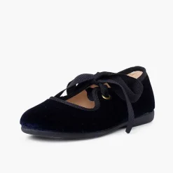 Pisamonas Mary Janes>Girls Velvet Mary Jane With Faille Bow