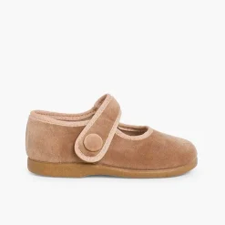 Pisamonas Mary Janes>Girls Velvet Mary Janes With Loop Fasteners Button