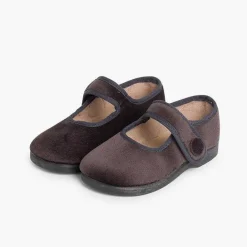 Pisamonas Mary Janes>Girls Velvet Mary Janes With Loop Fasteners Button