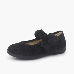 Pisamonas Mary Janes>Glitter Mary Janes With Bow For Girls Colour Black