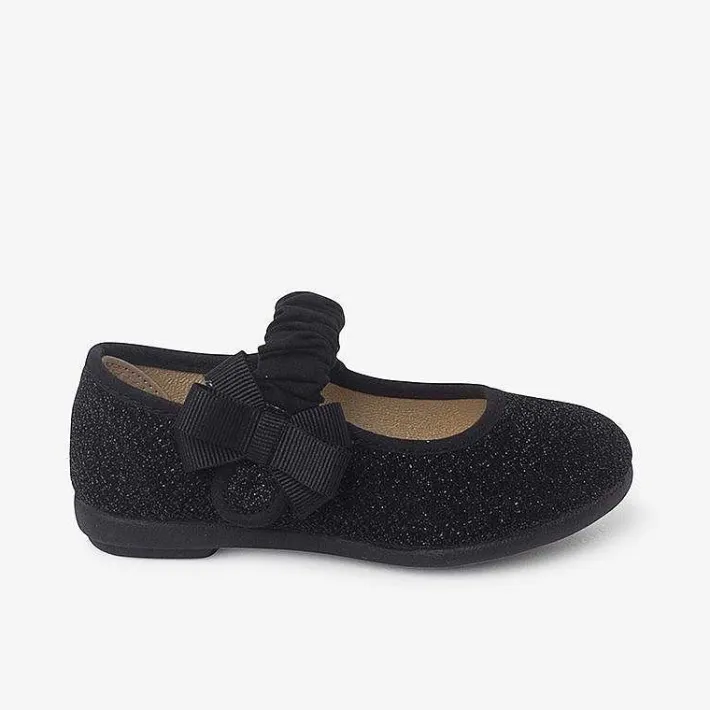 Pisamonas Mary Janes>Glitter Mary Janes With Bow For Girls Colour Black