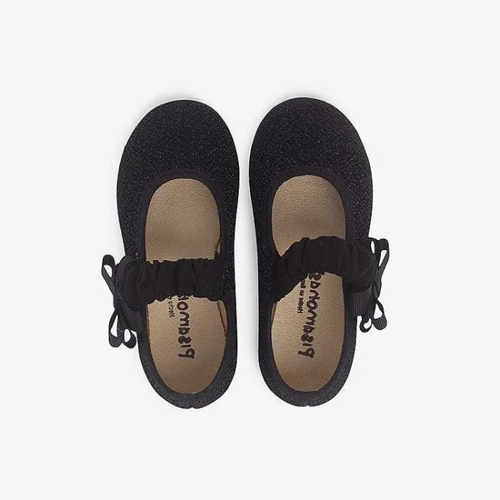 Pisamonas Mary Janes>Glitter Mary Janes With Bow For Girls Colour Black