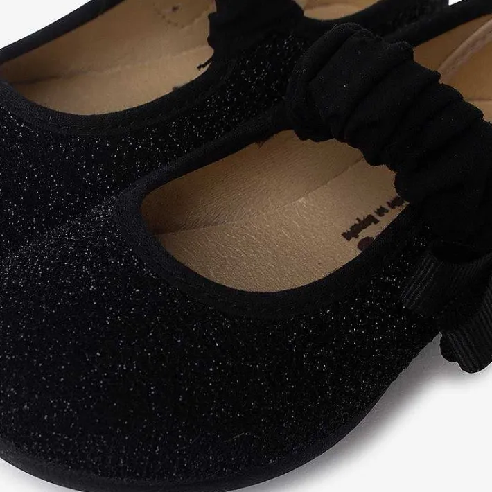 Pisamonas Mary Janes>Glitter Mary Janes With Bow For Girls Colour Black
