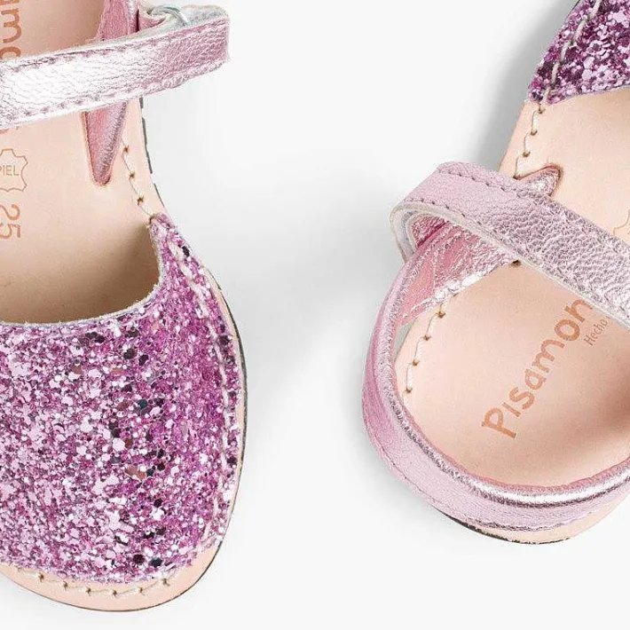 Pisamonas Avarcas Menorcan Sandals>Glitter Menorcan Sandals With Loop Fasteners Fastening