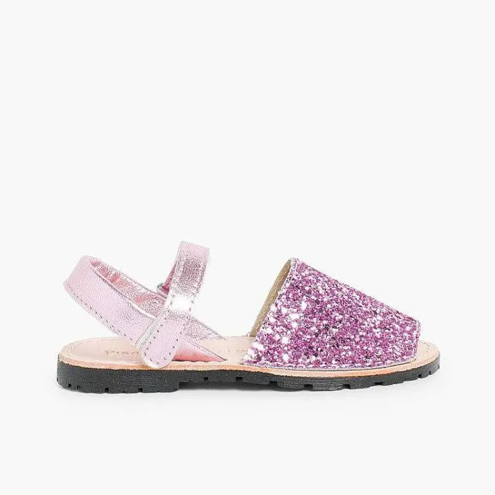 Pisamonas Avarcas Menorcan Sandals>Glitter Menorcan Sandals With Loop Fasteners Fastening