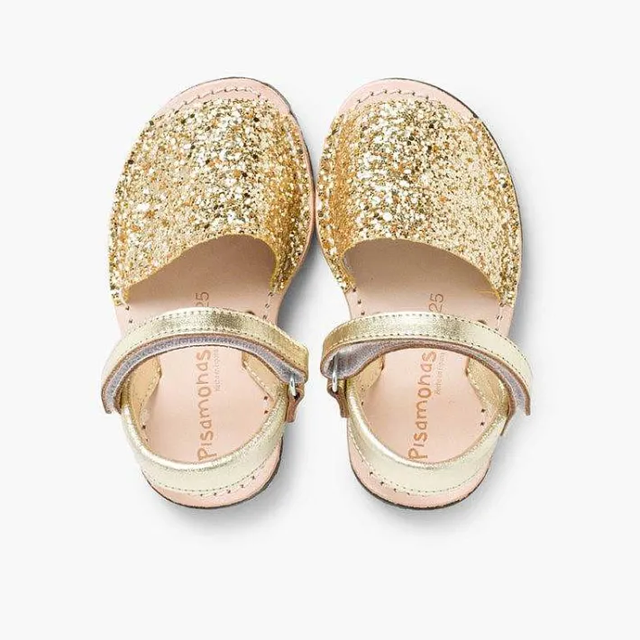 Pisamonas Avarcas Menorcan Sandals>Glitter Menorcan Sandals With Loop Fasteners Fastening