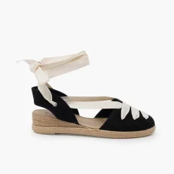 Pisamonas Espadrilles>Goyesque Linen Espadrilles Ecru Ribbons And Wedge