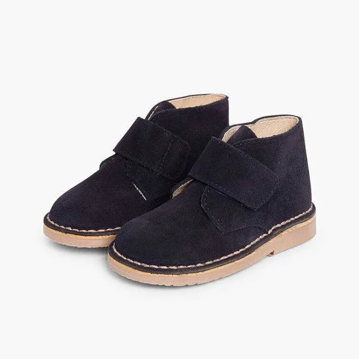 Pisamonas School Shoes>Kids Riptape Suede Desert Boots