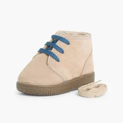Pisamonas Boots>Kids Suede Boots With Coloured Laces And Stitchings