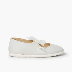 Pisamonas Mary Janes>Leather Mary Janes With Tulle Bow