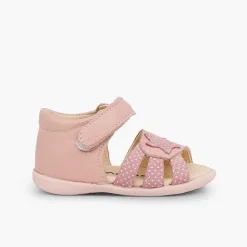 Pisamonas Sandals>Leather Sandals Girls First Step Loop Fasteners And Star
