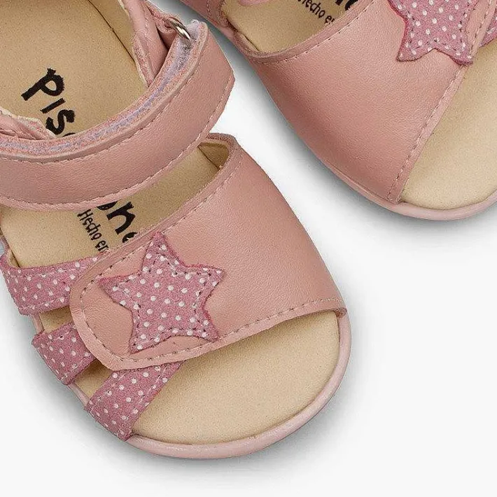 Pisamonas Sandals>Leather Sandals Girls First Step Loop Fasteners And Star