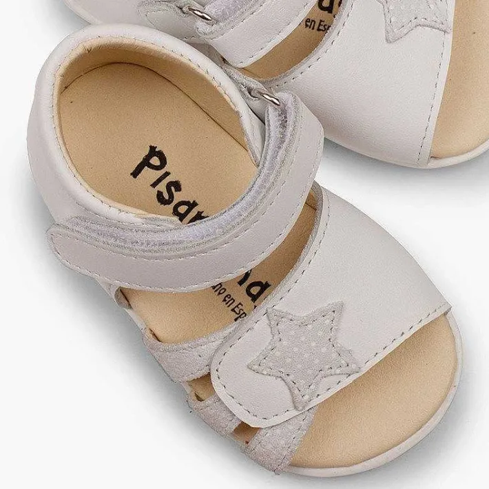 Pisamonas Sandals>Leather Sandals Girls First Step Loop Fasteners And Star