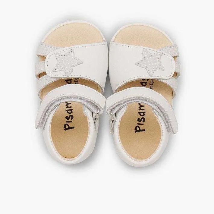 Pisamonas Sandals>Leather Sandals Girls First Step Loop Fasteners And Star
