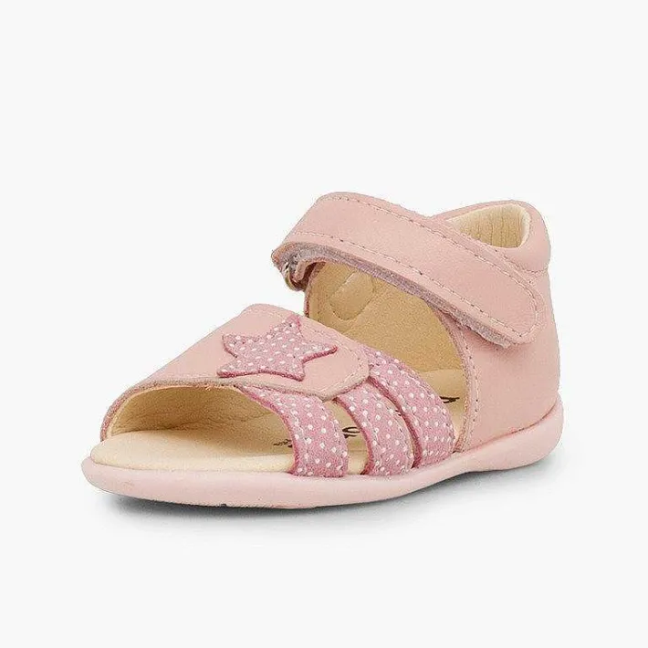 Pisamonas Sandals>Leather Sandals Girls First Step Loop Fasteners And Star