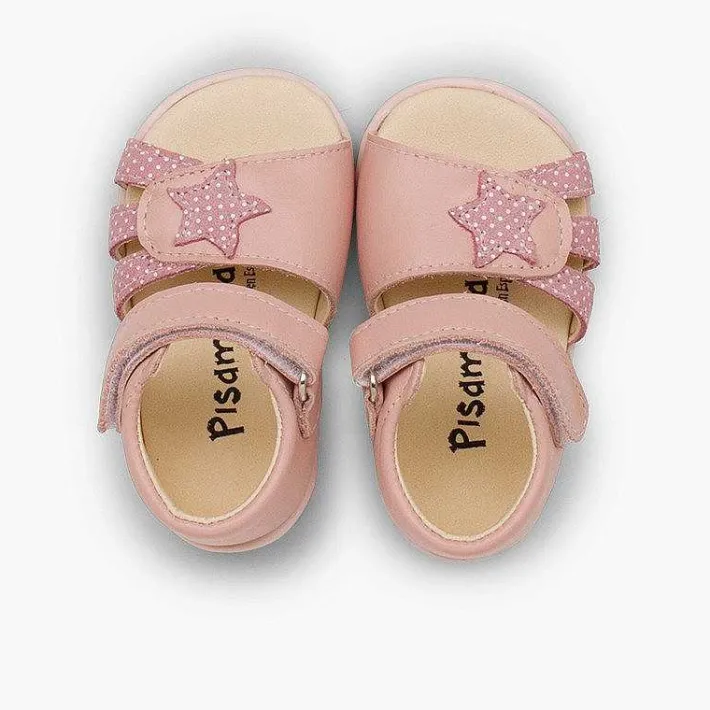 Pisamonas Sandals>Leather Sandals Girls First Step Loop Fasteners And Star