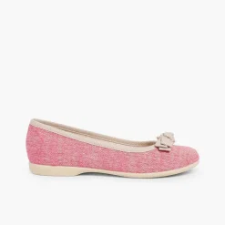 Pisamonas Ballet Pumps And Flats>Linen Ballerina Pumps With Bow For Girls And Women