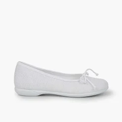 Pisamonas Ballet Pumps And Flats>Linen Communion Ballet Flats For Girls