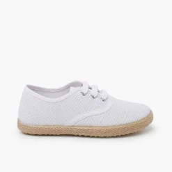 Pisamonas Brogues And Bluchers>Linen Lace-Up Espadrille Sole Trainers