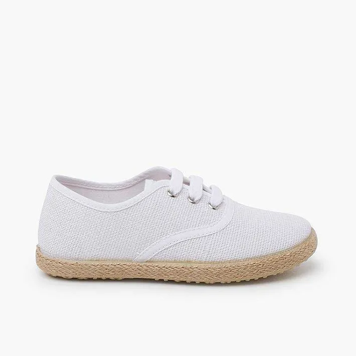 Pisamonas Brogues And Bluchers>Linen Lace-Up Espadrille Sole Trainers