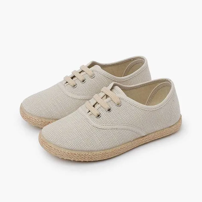 Pisamonas Brogues And Bluchers>Linen Lace-Up Espadrille Sole Trainers