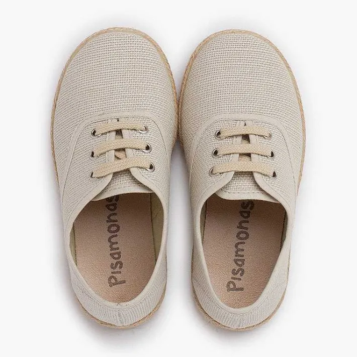 Pisamonas Brogues And Bluchers>Linen Lace-Up Espadrille Sole Trainers