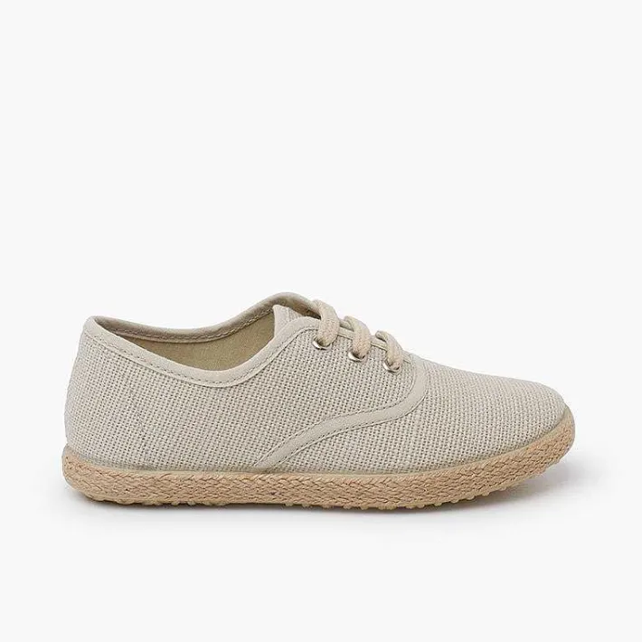 Pisamonas Brogues And Bluchers>Linen Lace-Up Espadrille Sole Trainers