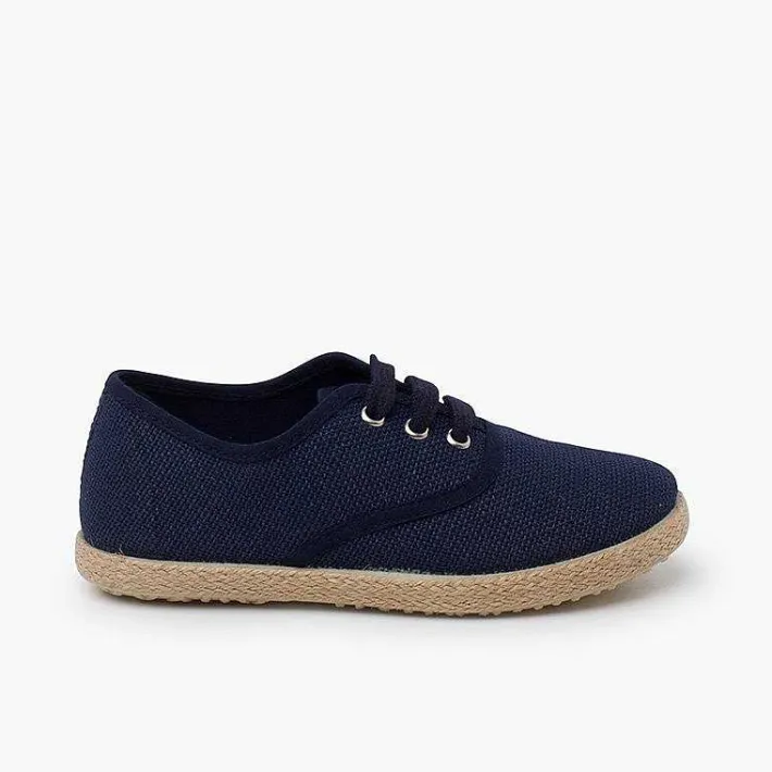 Pisamonas Brogues And Bluchers>Linen Lace-Up Espadrille Sole Trainers