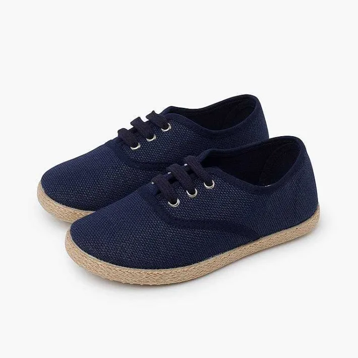 Pisamonas Brogues And Bluchers>Linen Lace-Up Espadrille Sole Trainers