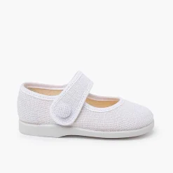 Pisamonas Mary Janes>Linen Mary Janes Button Detail