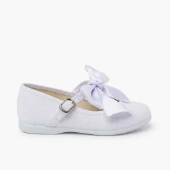 Pisamonas Communion Shoes>Linen Mary Janes Ceremony Satin Bow