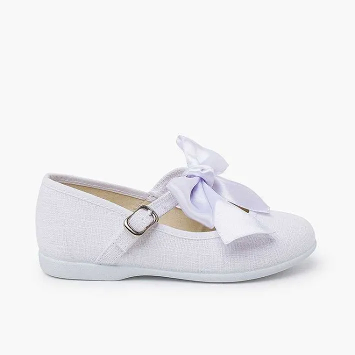 Pisamonas Communion Shoes>Linen Mary Janes Ceremony Satin Bow