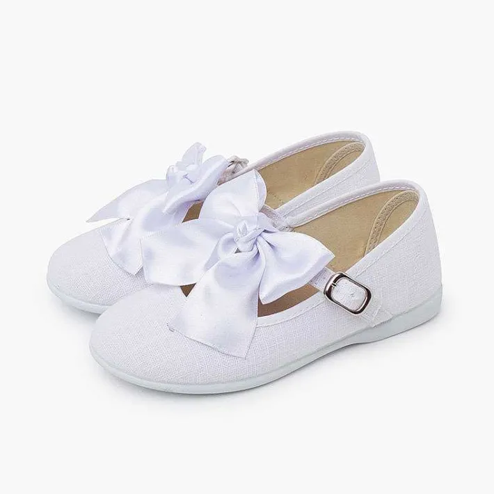 Pisamonas Communion Shoes>Linen Mary Janes Ceremony Satin Bow