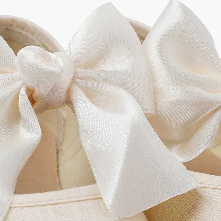 Pisamonas Communion Shoes>Linen Mary Janes Ceremony Satin Bow