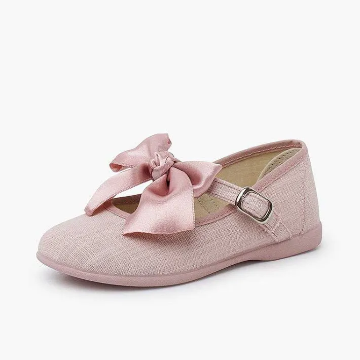 Pisamonas Communion Shoes>Linen Mary Janes Ceremony Satin Bow