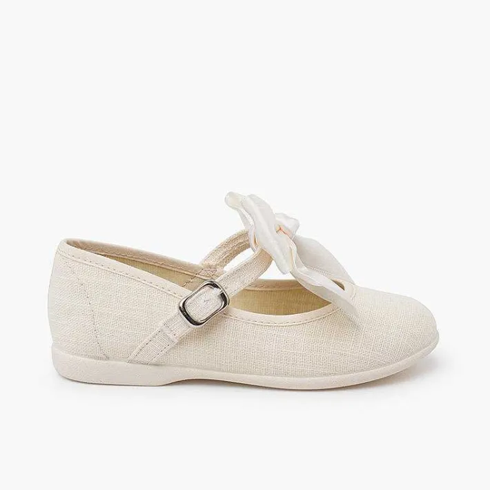Pisamonas Communion Shoes>Linen Mary Janes Ceremony Satin Bow