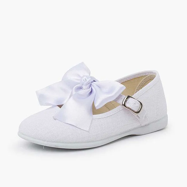 Pisamonas Communion Shoes>Linen Mary Janes Ceremony Satin Bow