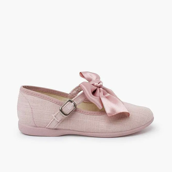 Pisamonas Communion Shoes>Linen Mary Janes Ceremony Satin Bow
